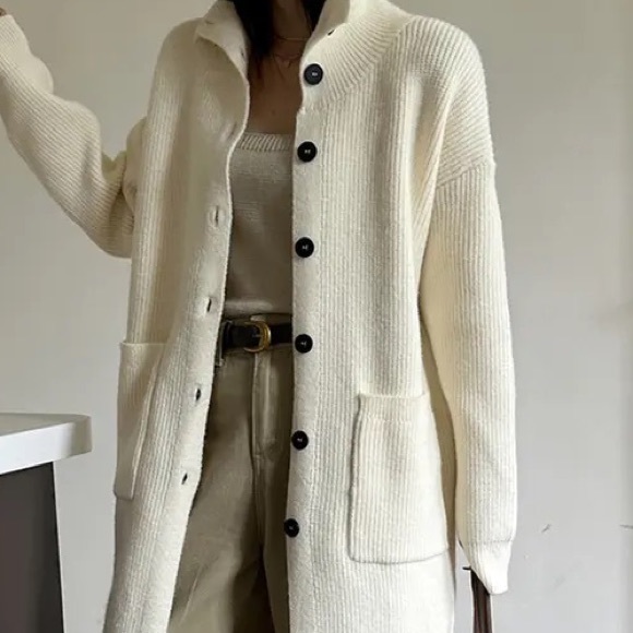 18 Chunky Thick Oversized Long Below Knee Button Rib Bone Cardigan Sweater - Picture 4 of 8